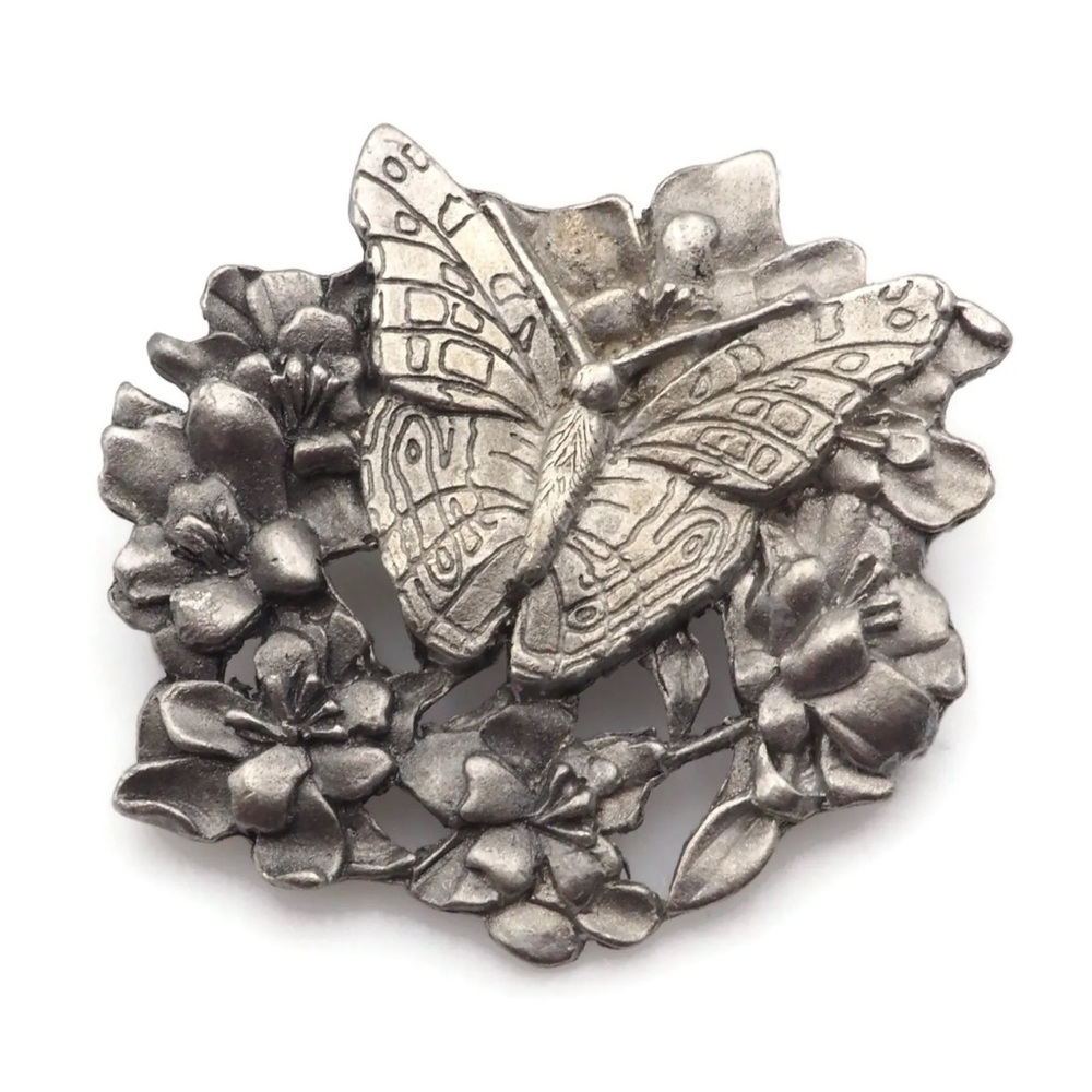 Vintage Birds And Blooms 1998 Limited Edition Butterfly Pewter Brooch / Pin.